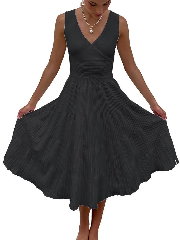 Knit V-neck for Maxi Dress Y2k Backless Knitwear Party Dress Baggy High Waist Summer Female Dress