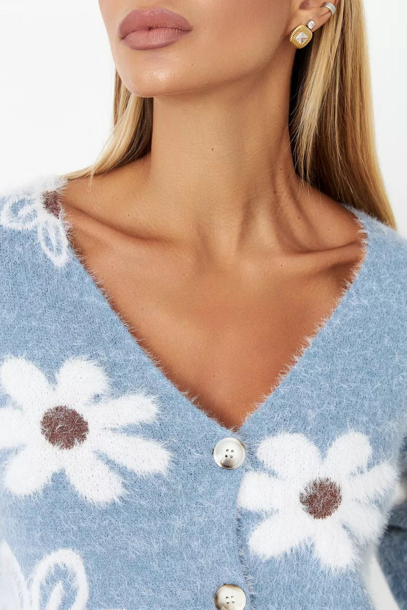 V-neck Knit Long Sleeves Cardigan