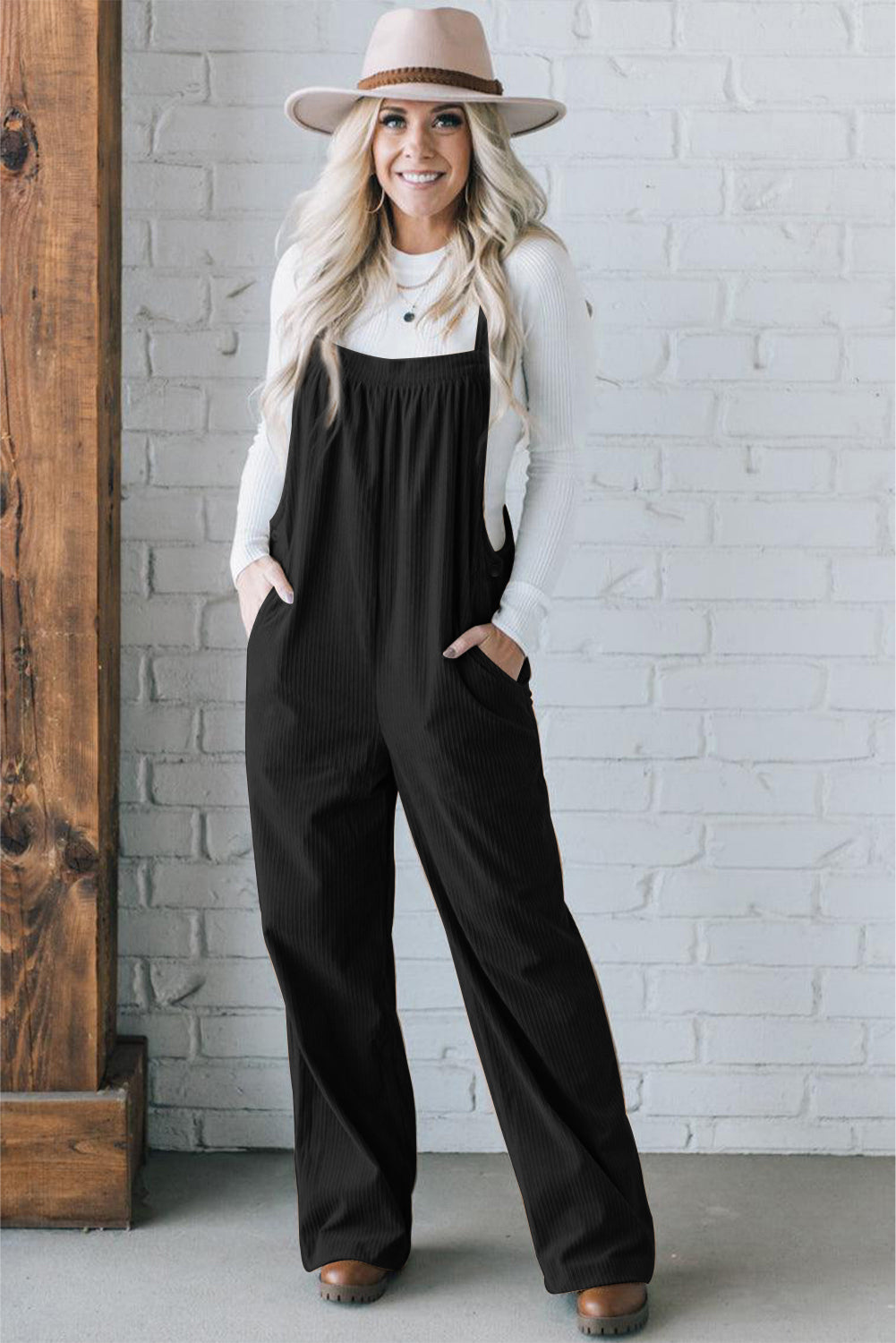 Color Pocketed Corduroy Overall
