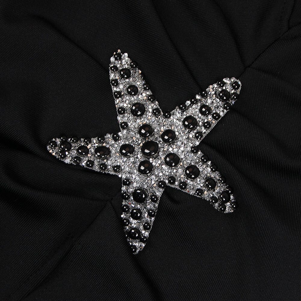 Starfish Embellished Mesh Bodice Maxi Dress in Black