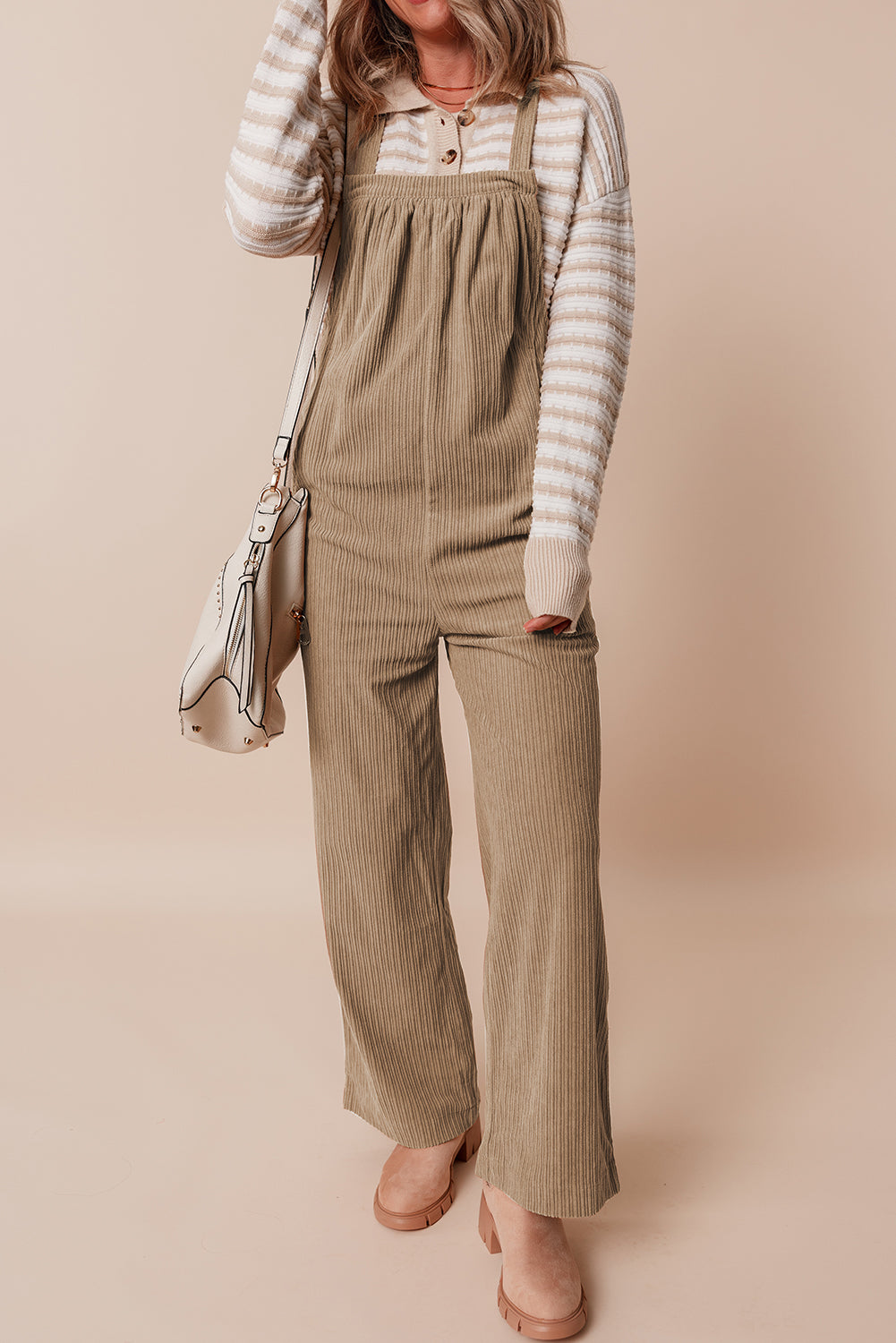 Color Pocketed Corduroy Overall