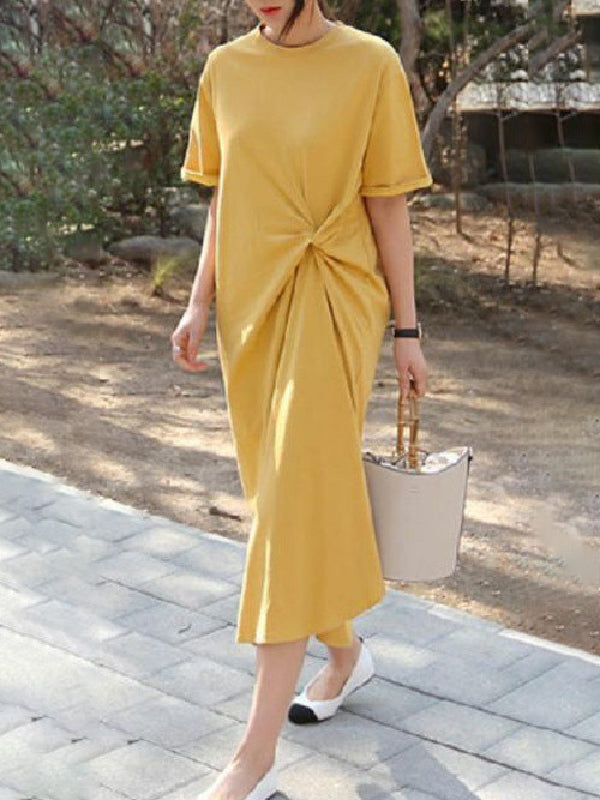 Original Color Irregularity Pleats Midi Dress