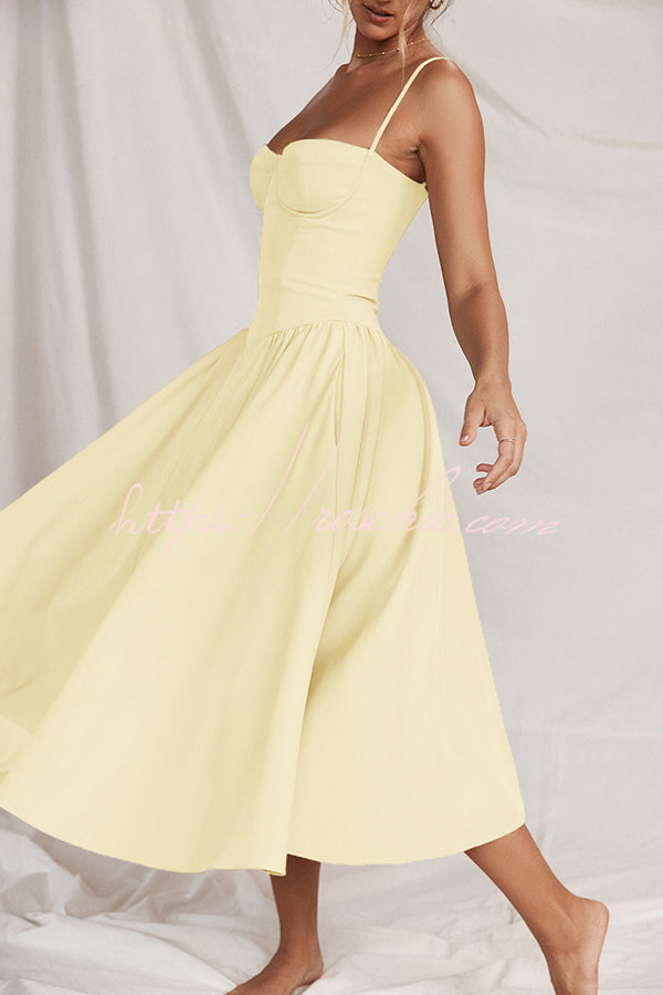 Color Buttonless Bandeau Side Pocket Midi Dress