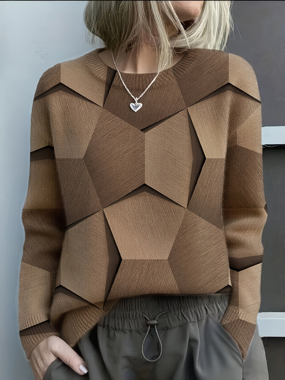 Felyssia – Knitted 3d Geometric Print Sweater