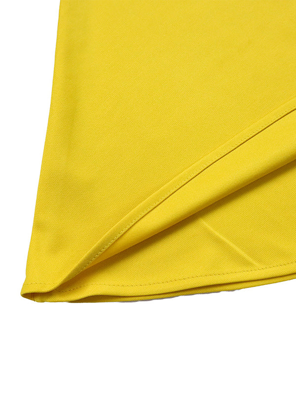 Irregular Clipping Belted Color Round-neck Midi Dresses