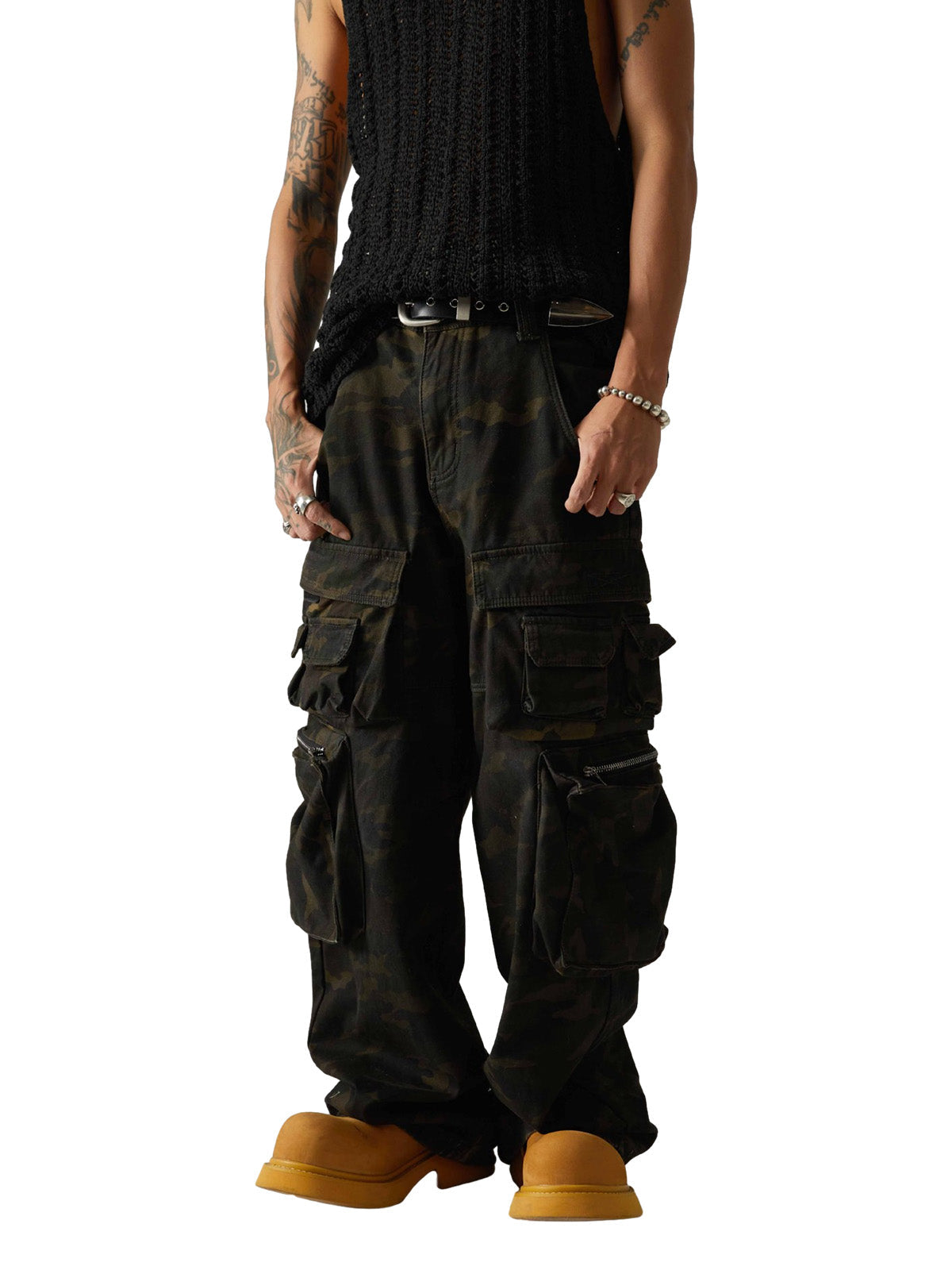 Camo Wide-leg Cargo Overalls - Style