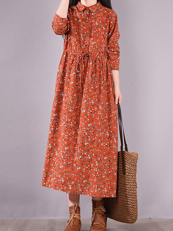 Original Lapel Frenum Printed Midi Dress