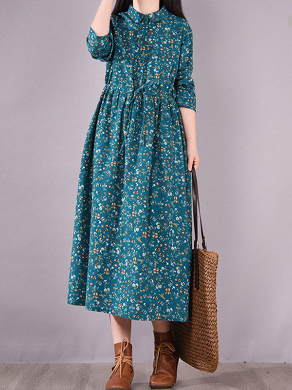 Original Lapel Frenum Printed Midi Dress