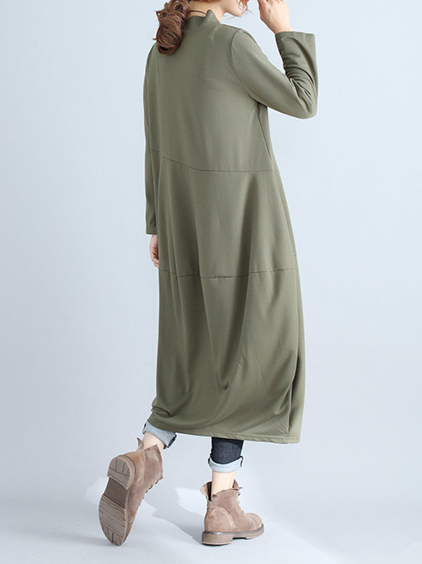 Loose Color Hooded Midi Dresses