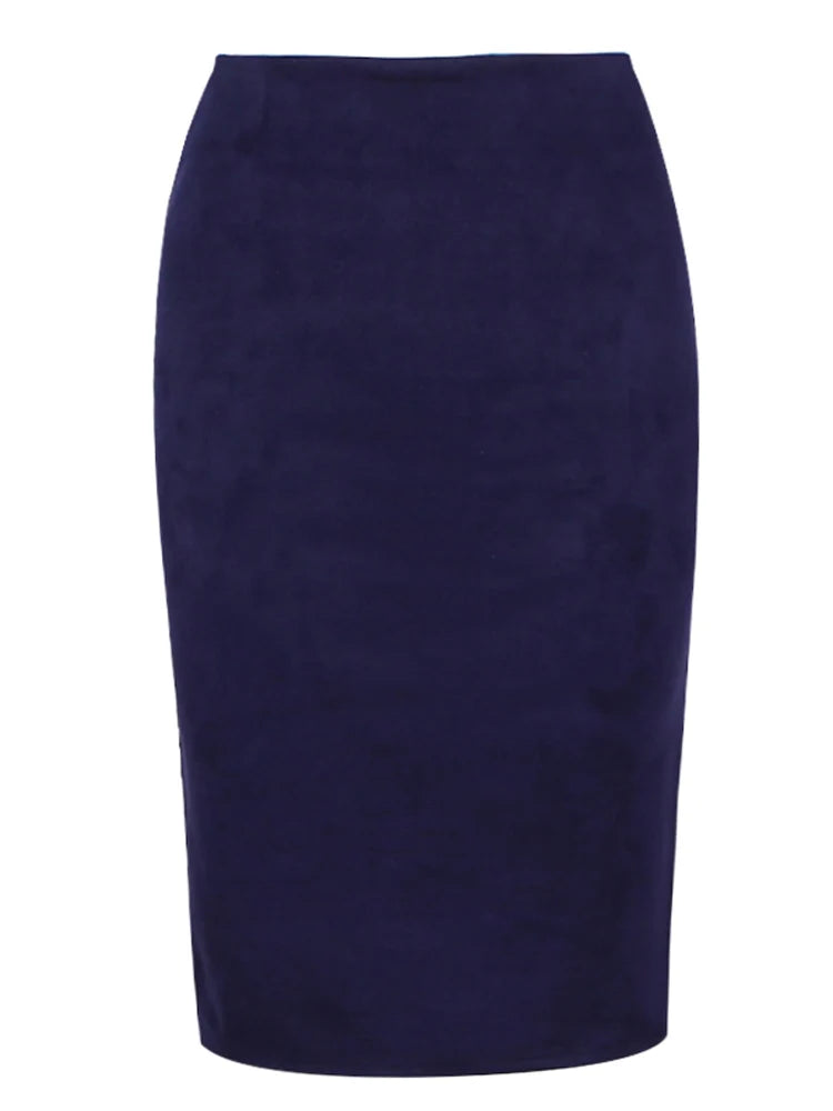 Suede Color Pencil Skirt Female Autumn Winter High Waist Bodycon Split Thick Stretchy Skirts