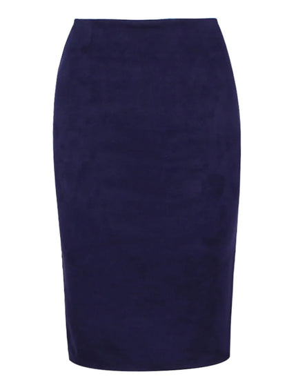 Suede Color Pencil Skirt Female Autumn Winter High Waist Bodycon Split Thick Stretchy Skirts
