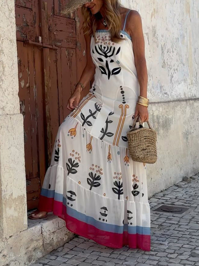 Personality Abstract Plant Print A-line Maxi Dress