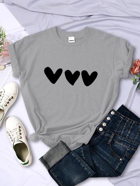 Black Heart Printing Female T-shirts Personality Street Short Sleeve All-math Soft Tee Clothing Breathable Tops