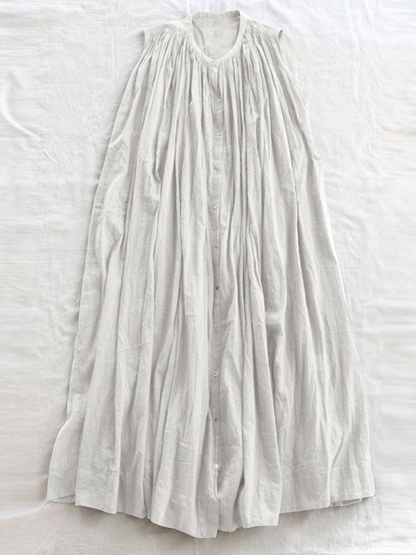 Loose Sleeveless Pleated See-through Round-neck Midi Dresses