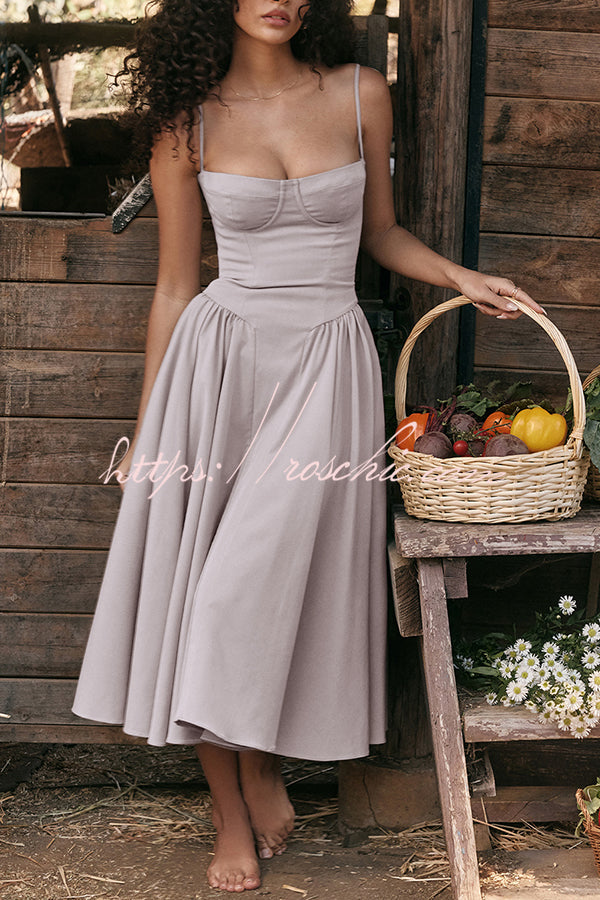 Color Buttonless Bandeau Side Pocket Midi Dress
