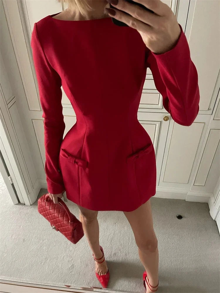 Autumn Female Tee Bow Mini Dress Slim Patchwork High Waist Party Dress ’s Y2k Bodycon Dress New