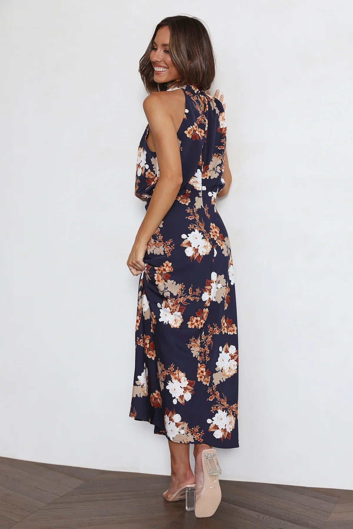 Wine Country Dates Halter Neck Elastic Waist Maxi Dress