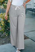 Striped Drawstring Wide Leg Pants With Pockets