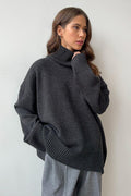 High Neck Slouchy Slim-fit Knit Sweater