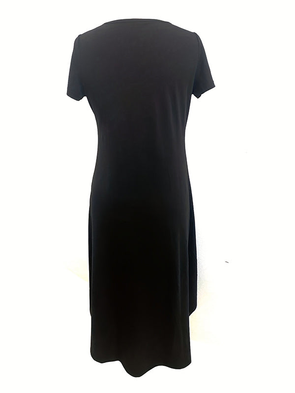 A-line Loose Pockets Color Split-joint Round-neck Midi Dresses