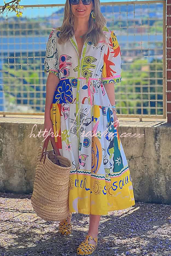 Chasing the Sun Unique Print Pocketed Shirt Midi Dress