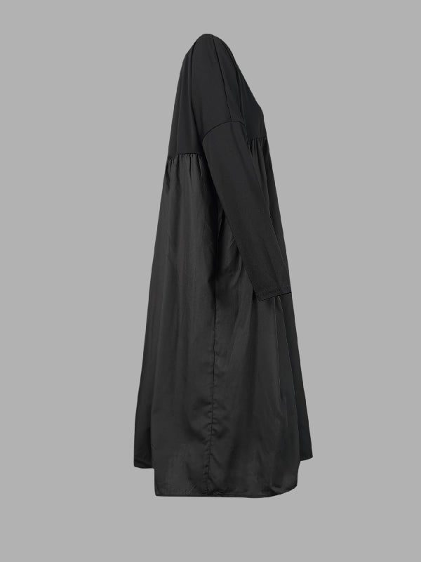 Simple Loose Black Split-joint Long Sleeves Midi Dress
