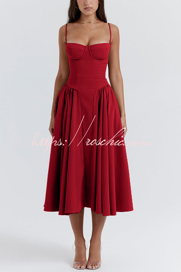 Color Slim Fit Suspender Pocket Midi Dress
