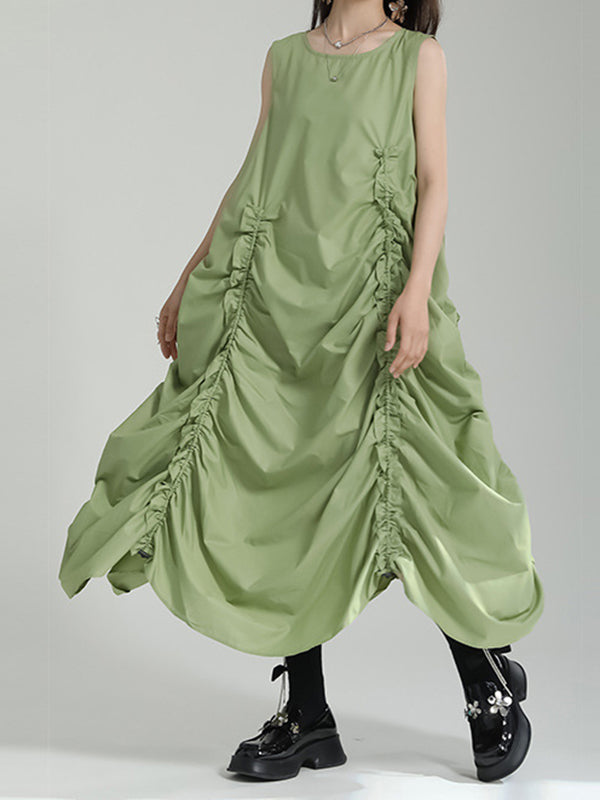 Irregular Clipping Loose Color Round-neck Midi Dresses