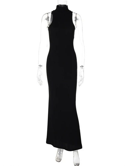 Black Turtleneck Slim Maxi Dress for High Waist Slim Summer Patchwork Party Dress ’s Long Dress