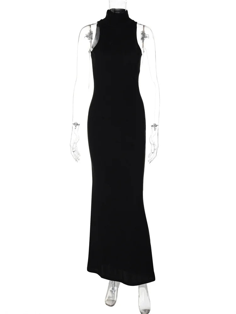 Black Turtleneck Slim Maxi Dress for High Waist Slim Summer Patchwork Party Dress ’s Long Dress