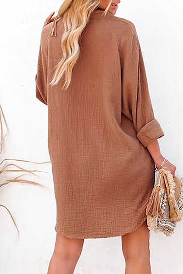 Loose Mid-length Jacket Color Shirt Mini Dress