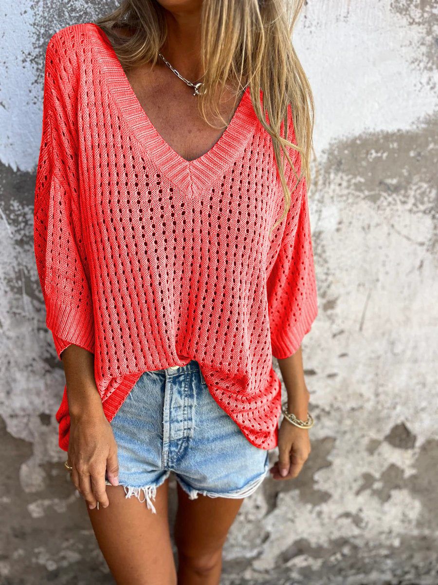 Marigold - V-neck Crochet Sweater