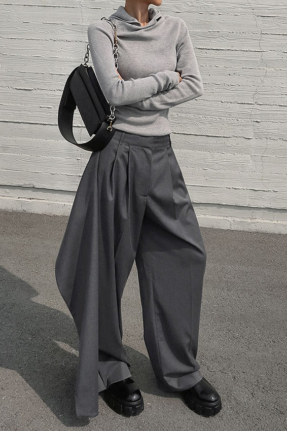 Deconstructed Wide-leg High-waist Pants