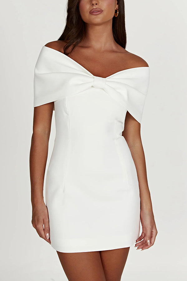 Love Is a Gift Off Shoulder Bow Mini Dress