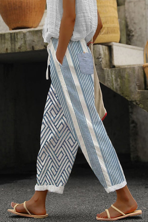 Unique Printed Button Pocket Pants