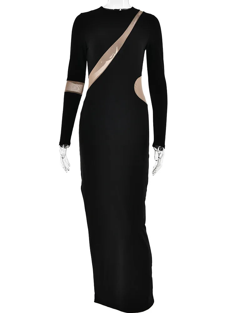 -’s Split Long Sleeve Midi Dress, Hollow Out, Split, Irregular, Irregular, Party, Club, Evening