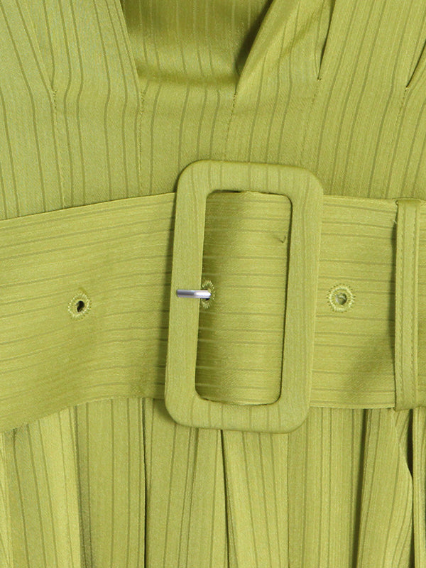 High Waisted Loose Belted Color Boat Neck Midi Dresses
