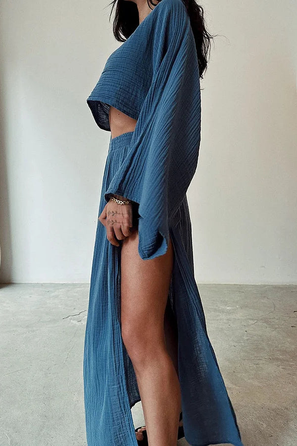 Slit Cotton and Linen Two-piece Set