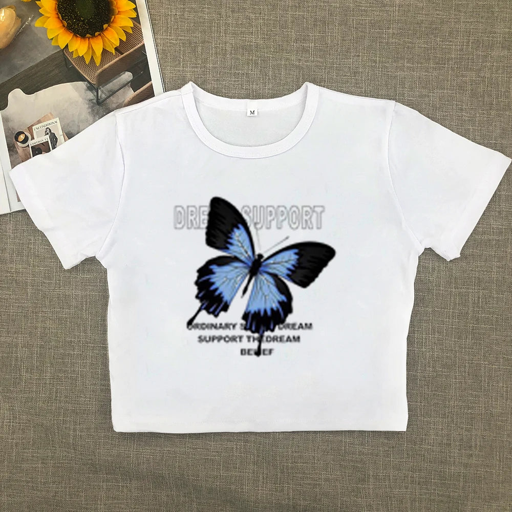 Full-shoulder Cotton Short-sleeved T-shirt Summer New Spice High Waist Slim Short Crop Clothes Sweet and Spicy