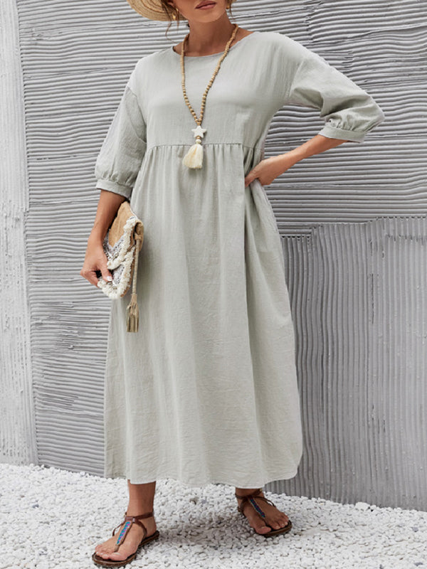 11 Colors Simple Round-neck Color Midi Dress