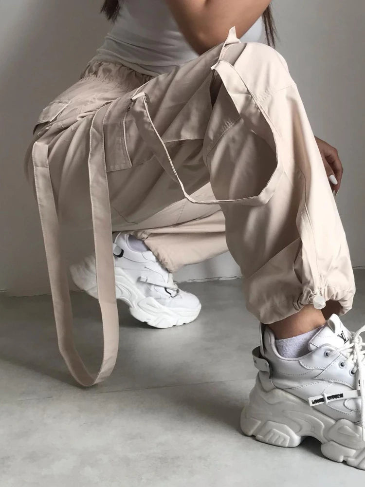High Waist Cargo Pants Pocket Loose Pink Baggy Sweatwear Female Autumn Winter Sweatpants Woman