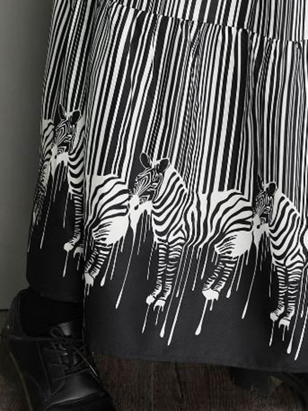 Loose Striped Buttoned Stand Collar Long Sleeves Midi Dress