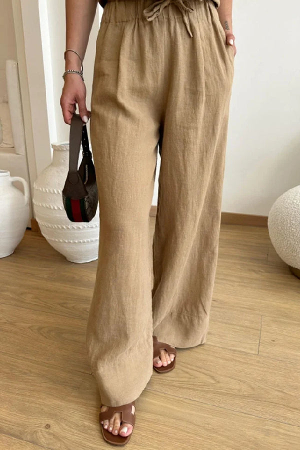 Color Cotton Linen Vest & Lace-up Pants Two-piece Set