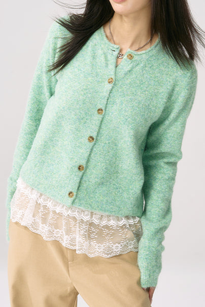 Green Knit Cuffed Cardigan