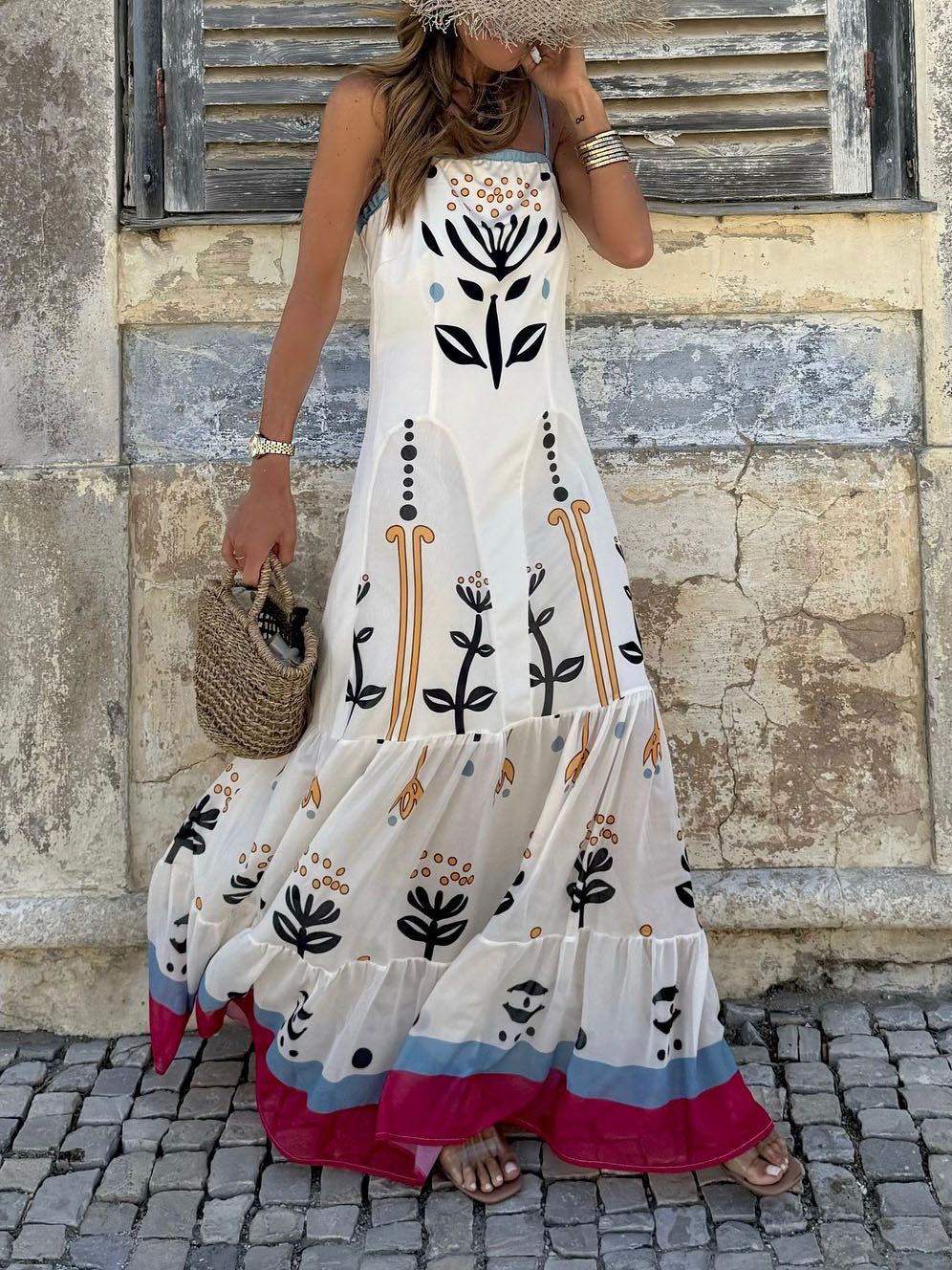 Personality Abstract Plant Print A-line Maxi Dress