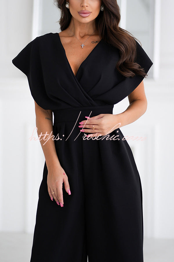 Color V-neck Waist Wide-leg Jumpsuit