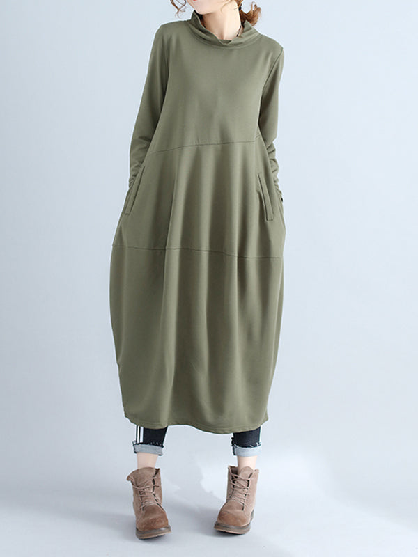 Loose Color Hooded Midi Dresses