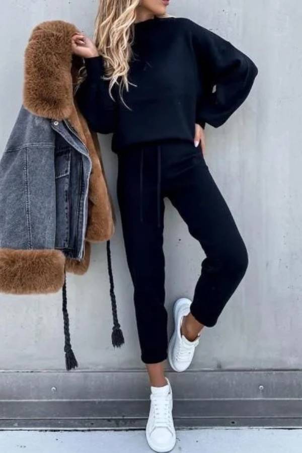 Color High Collar Pencil Pants Suits