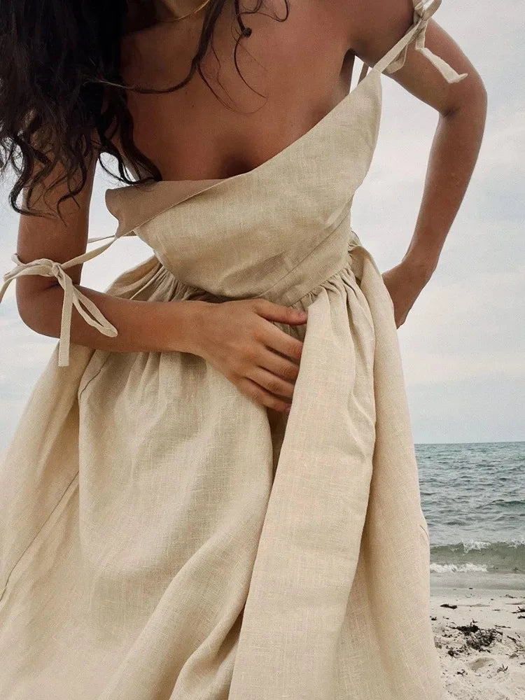 Backless Beach Dress for V Neck Splice Folds Long Dresses Party Bandage Maxi Sundress Female