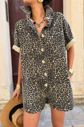 Comfort Meets Style Leopard Print Button Up Pocket Loose Shirt Romper